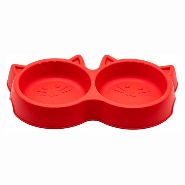 COMEDOURO DUPLO LUXO GATO VERMELHO