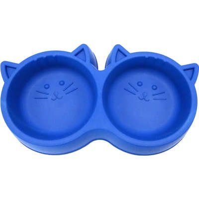COMEDOURO DUPLO LUXO GATO AZUL