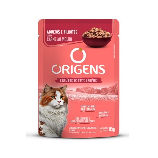 Sachê Origens para Gatos Adultos e Filhotes Sabor Carne ao Molho 85g