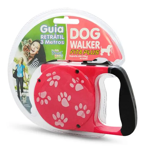 Coleira Guia Retrátil Fita Plus 3m 25kg Para Cães