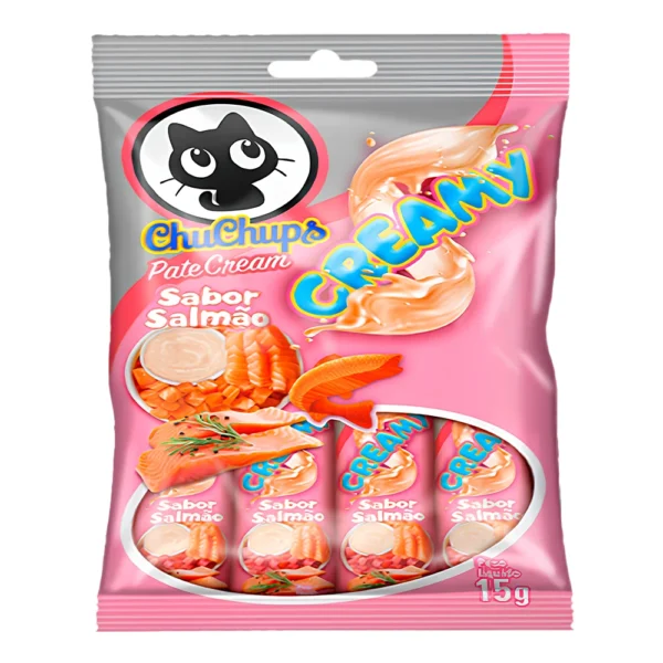 Petisco Chupchups Pate Cream Creamy Sabor Salmão Para Gatos