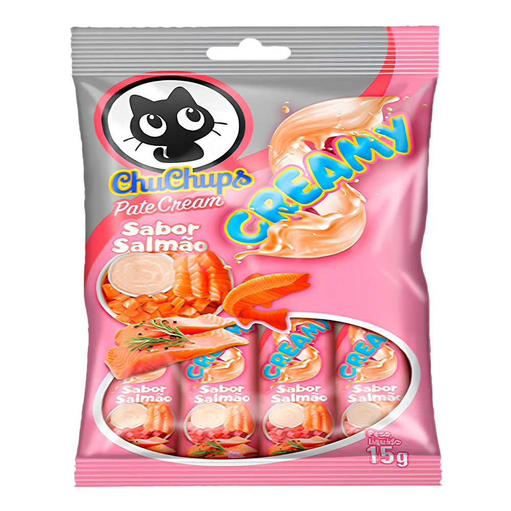 Petisco Chupchups Pate Cream Creamy Sabor Salmão Para Gatos