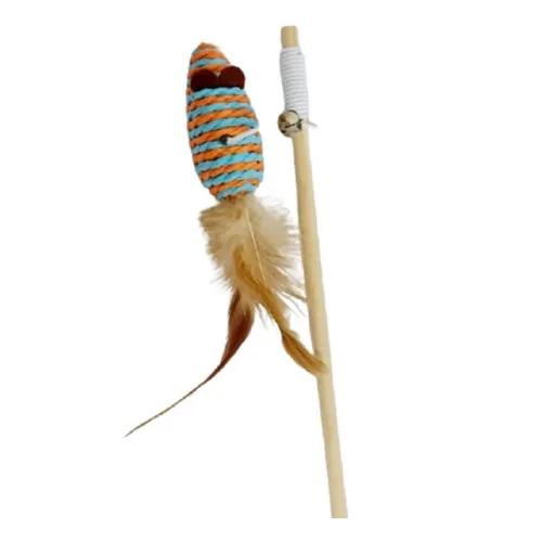 Brinquedo Varinha para Gato Rato com Penas 40cm