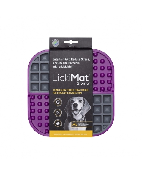 Brinquedo e comedouro anti estresse LickiMat Buddy roxo para cães e gatos