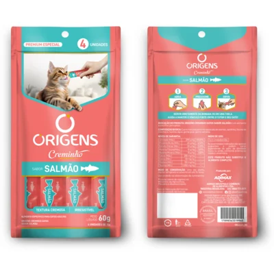 Petisco Cremoso Origens Creminho para Gatos Adutlos Sabor Salmão