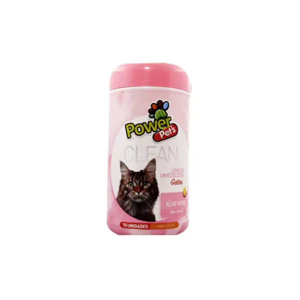 Lenço Umedecido PowerPets Gatos Aloe Vera 75 Unidades