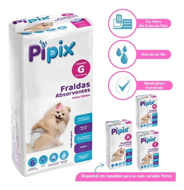 Alternative view of Fralda Higiênica Descartável Para Cães Pet Pipix Fêmea 6 Un. Cor Branco Tamanho P