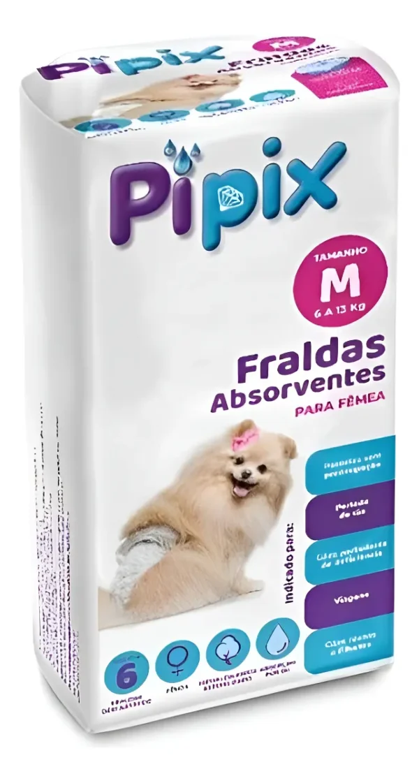 Fralda Higiênica Descartável Para Cães Pet Pipix Fêmea 6 Un. Cor Branco Tamanho M