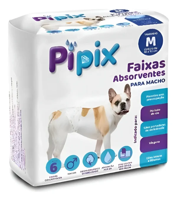 Fralda Higiênica Descartável Para Cães Pet Pipix Macho 6 Un. Cor Branco Tamanho (m)
