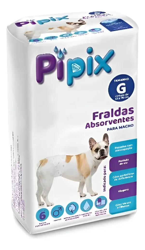 Fralda Higiênica Descartável Para Cães Pet Pipix Macho 6 Un. Cor Branco Tamanho (g)