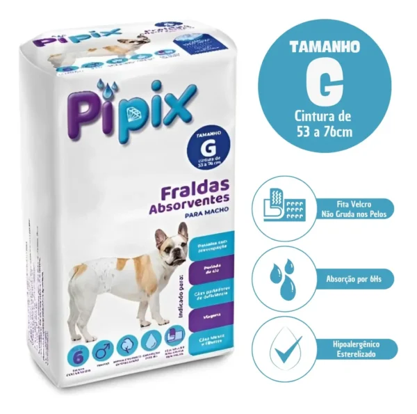 Alternative view of Fralda Higiênica Descartável Para Cães Pet Pipix Macho 6 Un. Cor Branco Tamanho (g)