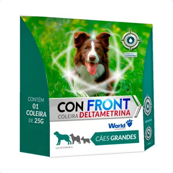 Coleira Con Front Deltametrina 25g Cães Grande World Veterinaria Antipulgas e Anti Carrapatos