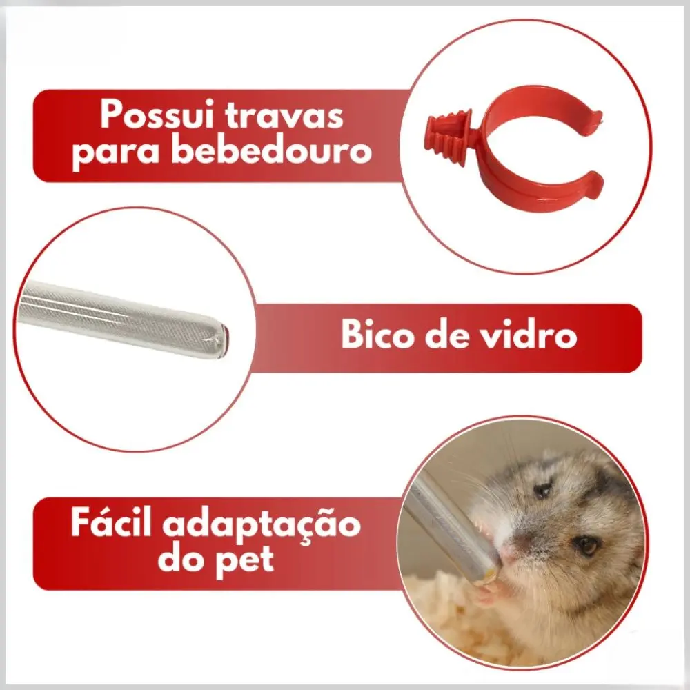 Bebedouro Para Hamster Pingoo Pet Com Bico De Vidro 60ml - Imagem 3