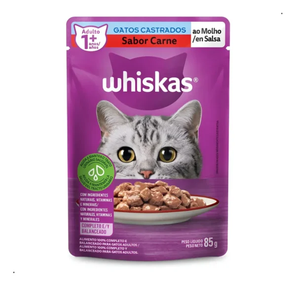 Alimento Úmido Whiskas Gatos Castrados Carne 85G
