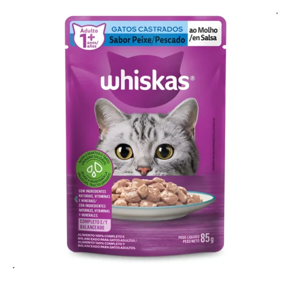 Alimento Úmido Whiskas Gatos Castrados Peixe 85G