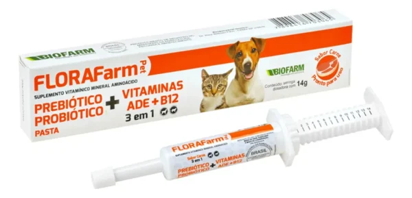 Florafarm 3em1 Probióticos Prebióticos Vitaminas Cães/gatos