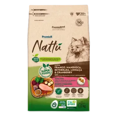 Ração Premier Nattu Cães Adultos Pequeno Porte Mandioca 1 kg