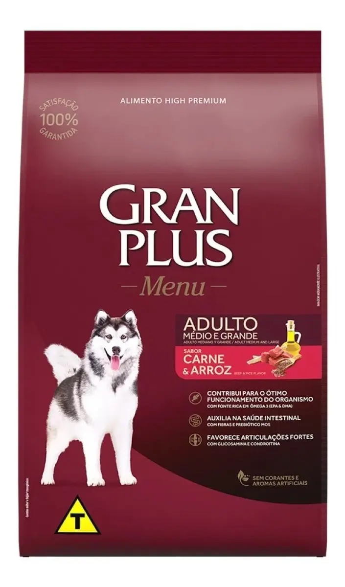 Ração Gran Plus Menu Cão Adulto Médio e Grande Carne & Arroz 15kg